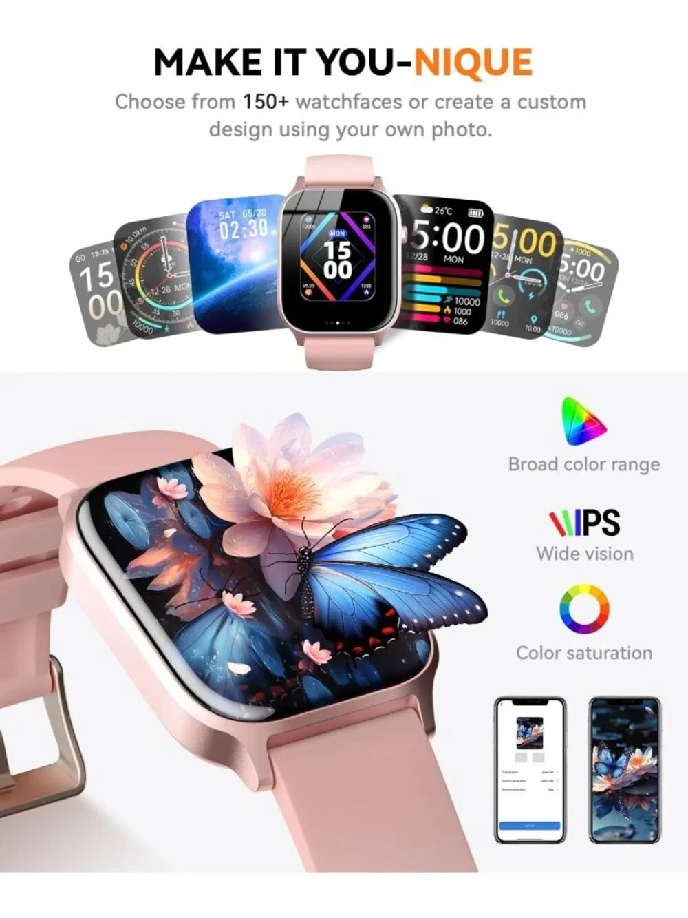 Fitness Tracker Smart Watch for Men & Women, 110 Sports Modes, Waterproof